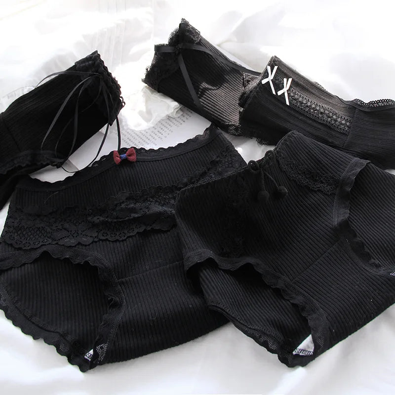 Black panties with assorted prints. Casual and stylish multi-pack panties for daily wear.