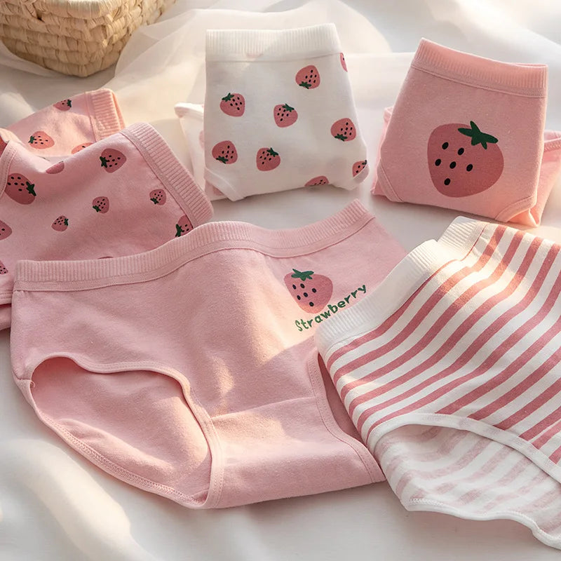 Pink strawberry-print knickers with stylish design, ideal for casual everyday comfort.