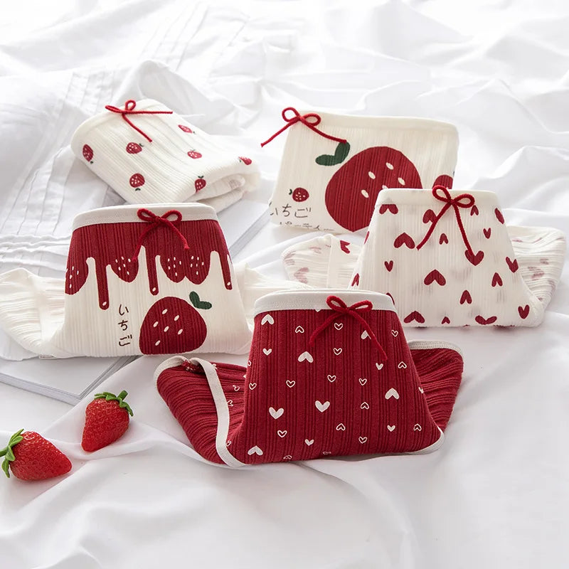 Red cartoon print panties by Amoura Elegance, designed with breathable, fashionable fabric.
