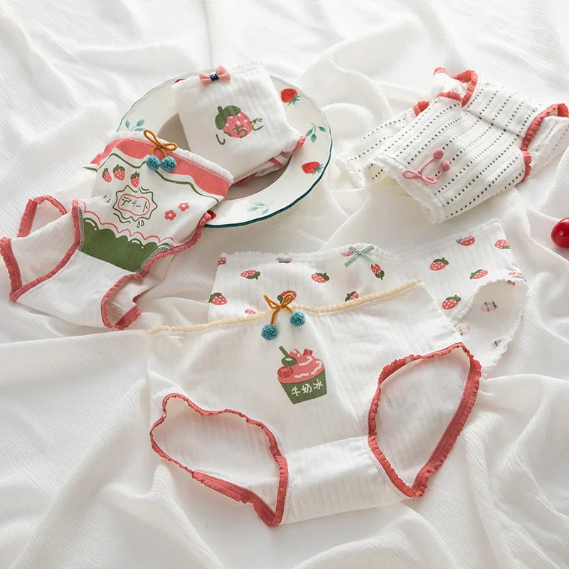5-Piece Women's Cotton Briefs Set with Cute Big Red Bow - Soft, Breathable, and Stylish Underwear from Amoura Elegance