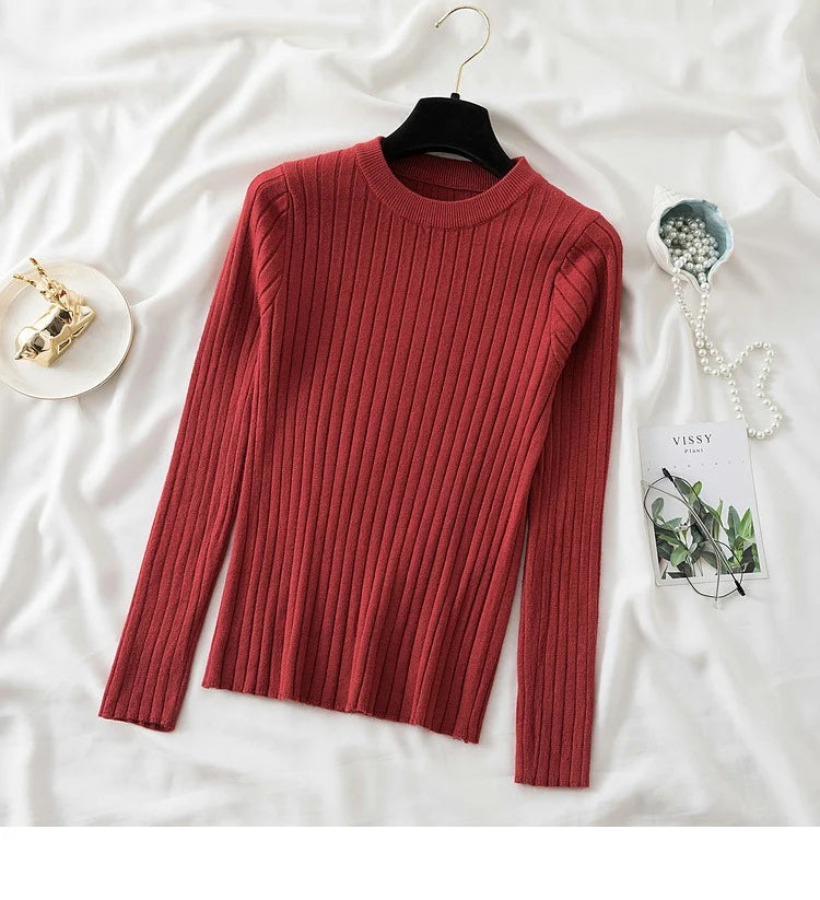 Amoura Elegance Knit Soft Jumper Top – 2024 New Autumn Winter O-Neck Slim-Fit Pullovers Sweater, Women's Long Sleeve Casual Shirt