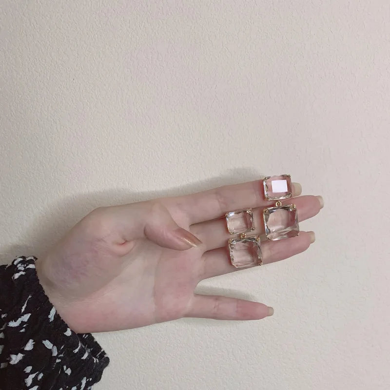 AmouraElegance YANGLIUJIA Euramerican Fashion Geometric Squares Transparent Glass Earrings | Elegant Party & Wedding Jewelry for Women