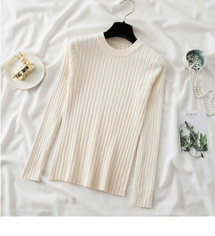 Amoura Elegance Knit Soft Jumper Top – 2024 New Autumn Winter O-Neck Slim-Fit Pullovers Sweater, Women's Long Sleeve Casual Shirt