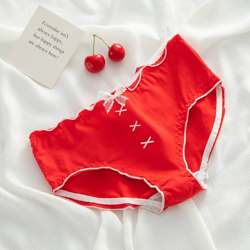 5-Piece Women's Cotton Briefs Set with Cute Big Red Bow - Soft, Breathable, and Stylish Underwear from Amoura Elegance