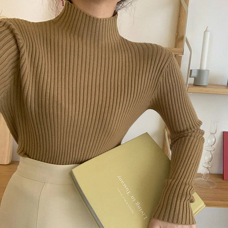 Amoura Elegance Women's 2024 Chic Autumn/Winter Turtleneck Sweater – Casual Long Sleeve Knit Jumper Top for Warmth & Comfort