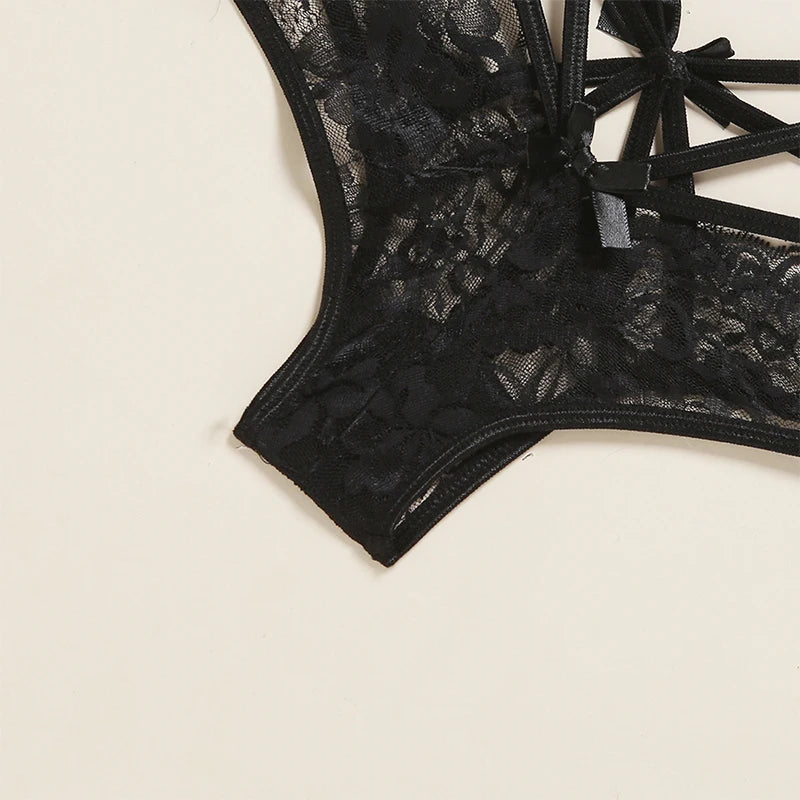 Amoura Elegance |Erotic Open Crotch Transparent Lingerie - Sexy Bow Design Plus Size Porn Outfit Dress