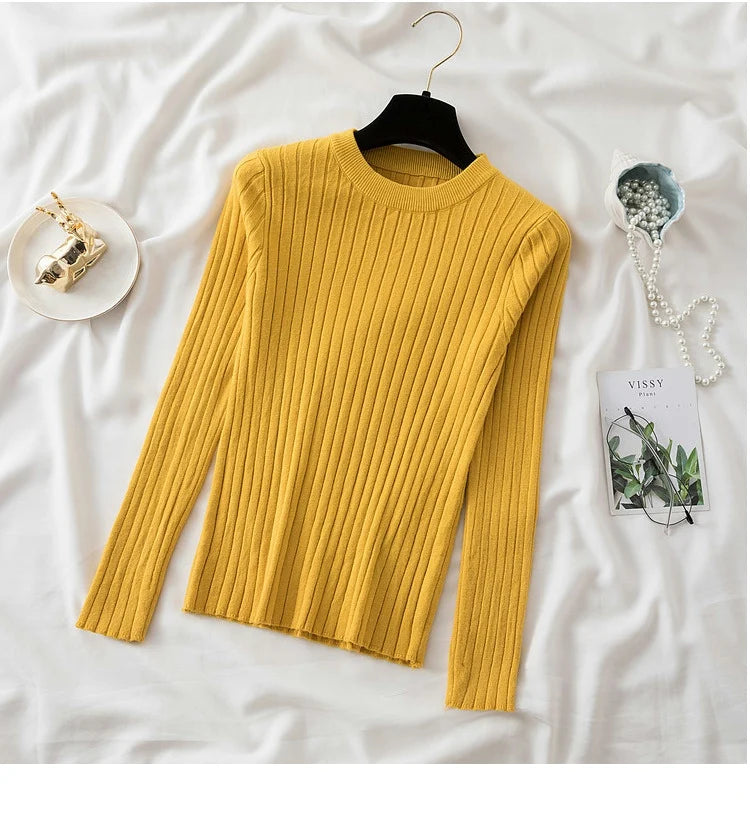 Amoura Elegance Knit Soft Jumper Top – 2024 New Autumn Winter O-Neck Slim-Fit Pullovers Sweater, Women's Long Sleeve Casual Shirt