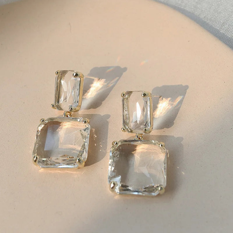 AmouraElegance YANGLIUJIA Euramerican Fashion Geometric Squares Transparent Glass Earrings | Elegant Party & Wedding Jewelry for Women