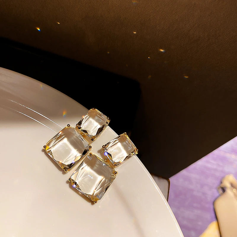 AmouraElegance YANGLIUJIA Euramerican Fashion Geometric Squares Transparent Glass Earrings | Elegant Party & Wedding Jewelry for Women