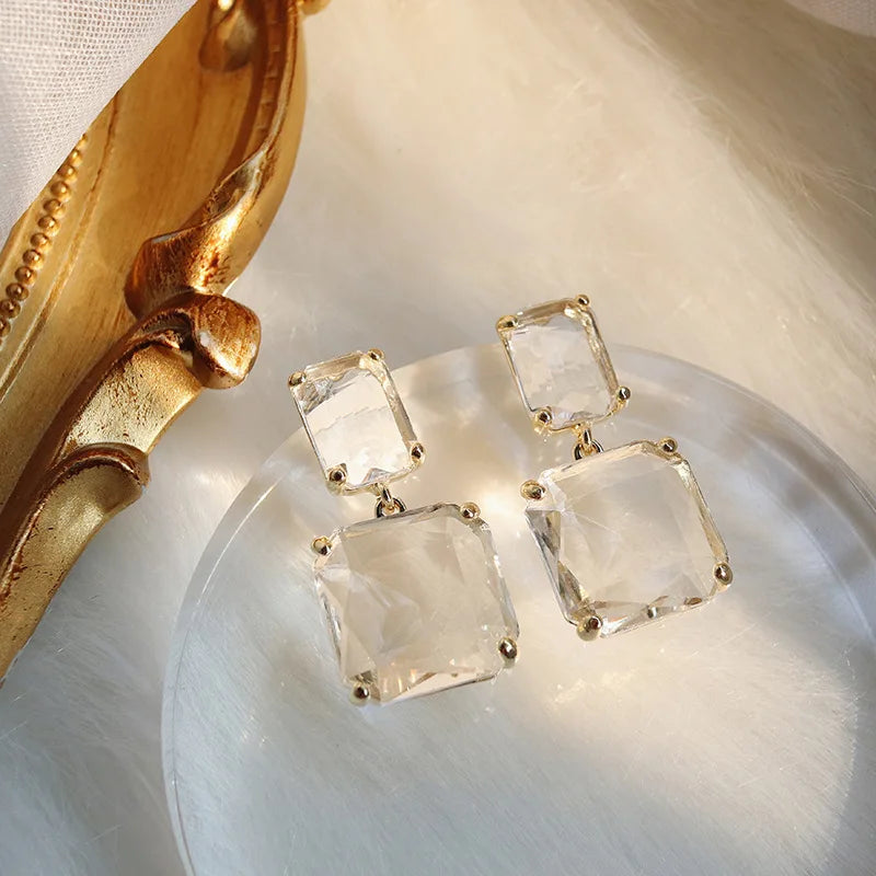 AmouraElegance YANGLIUJIA Euramerican Fashion Geometric Squares Transparent Glass Earrings | Elegant Party & Wedding Jewelry for Women