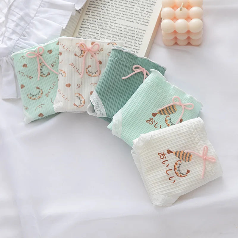 5-Piece Women's Cotton Briefs Set with Cute Big Red Bow - Soft, Breathable, and Stylish Underwear from Amoura Elegance