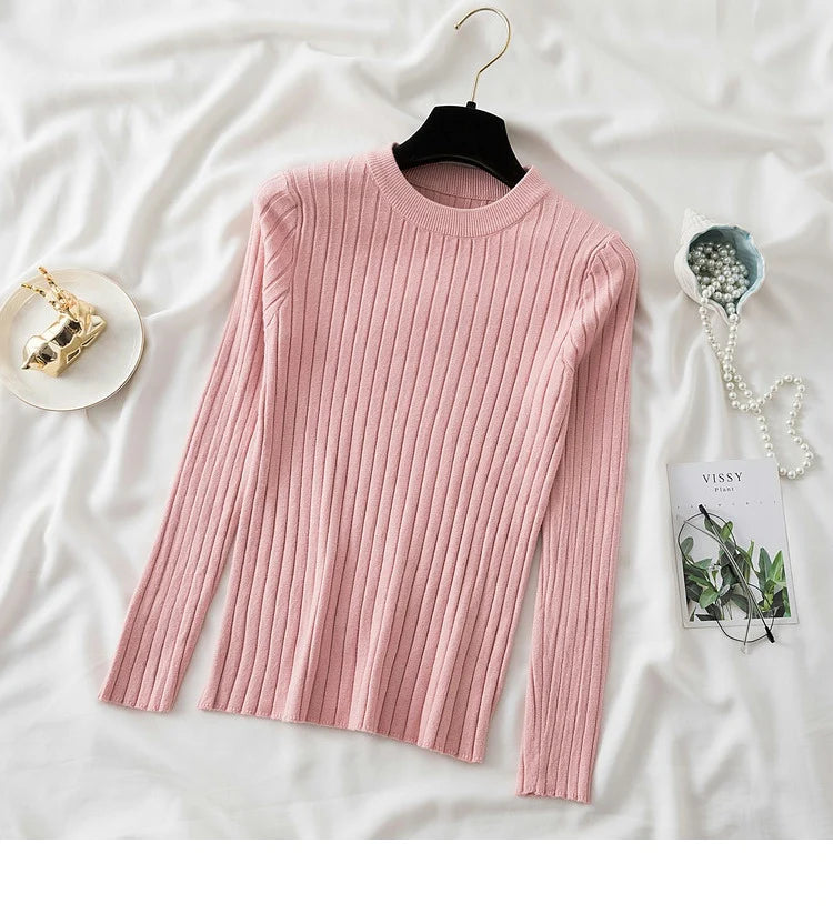 Amoura Elegance Knit Soft Jumper Top – 2024 New Autumn Winter O-Neck Slim-Fit Pullovers Sweater, Women's Long Sleeve Casual Shirt