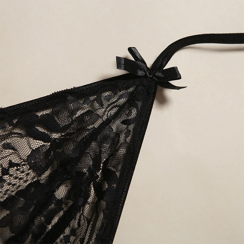 Amoura Elegance |Erotic Open Crotch Transparent Lingerie - Sexy Bow Design Plus Size Porn Outfit Dress