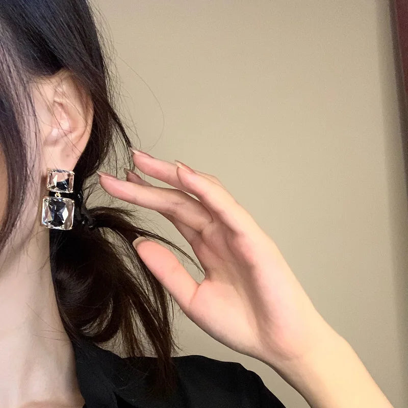 AmouraElegance YANGLIUJIA Euramerican Fashion Geometric Squares Transparent Glass Earrings | Elegant Party & Wedding Jewelry for Women