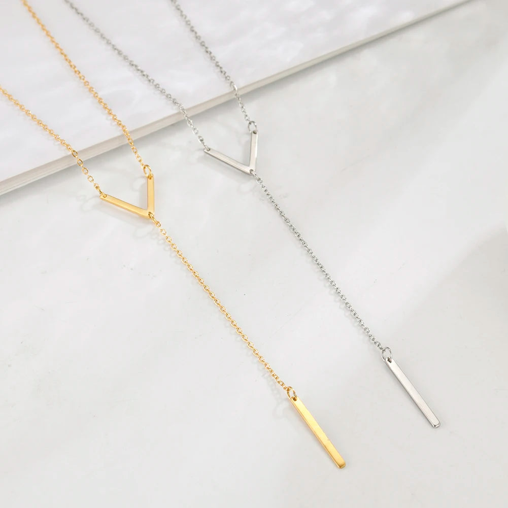 "AmouraElegance Skyrim V Shaped Necklace with Bar for Women & Girls | Stainless Steel Gold Color Chain Necklace | 2024 Party Jewelry Gift Wholesale"