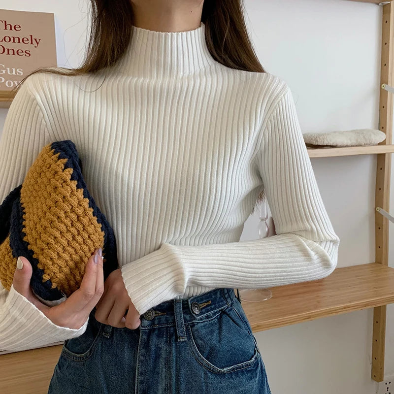 Amoura Elegance Women's 2024 Chic Autumn/Winter Turtleneck Sweater – Casual Long Sleeve Knit Jumper Top for Warmth & Comfort