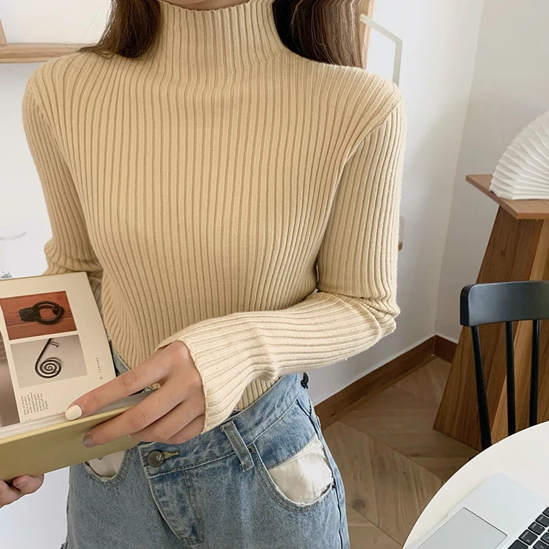 Amoura Elegance Women's 2024 Chic Autumn/Winter Turtleneck Sweater – Casual Long Sleeve Knit Jumper Top for Warmth & Comfort