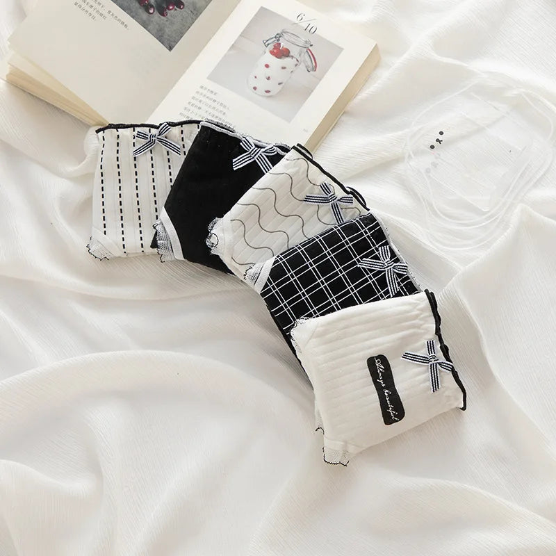 5-Piece Women's Cotton Briefs Set with Cute Big Red Bow - Soft, Breathable, and Stylish Underwear from Amoura Elegance