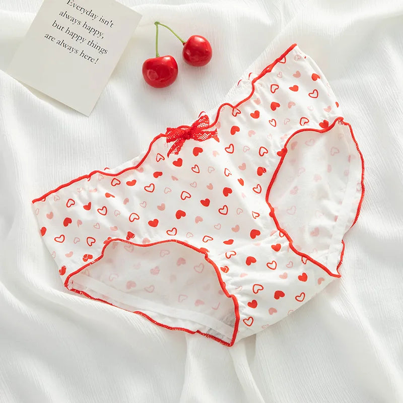 5-Piece Women's Cotton Briefs Set with Cute Big Red Bow - Soft, Breathable, and Stylish Underwear from Amoura Elegance