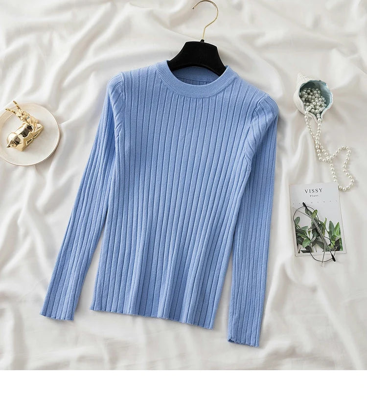 Amoura Elegance Knit Soft Jumper Top – 2024 New Autumn Winter O-Neck Slim-Fit Pullovers Sweater, Women's Long Sleeve Casual Shirt