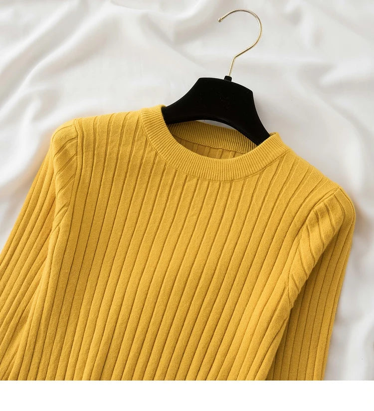 Amoura Elegance Knit Soft Jumper Top – 2024 New Autumn Winter O-Neck Slim-Fit Pullovers Sweater, Women's Long Sleeve Casual Shirt