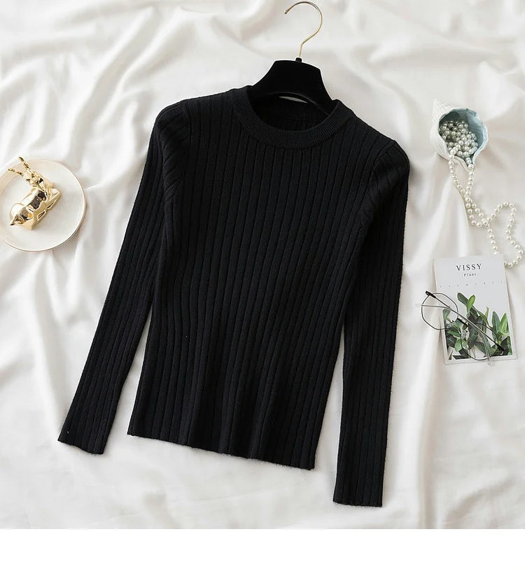Amoura Elegance Knit Soft Jumper Top – 2024 New Autumn Winter O-Neck Slim-Fit Pullovers Sweater, Women's Long Sleeve Casual Shirt
