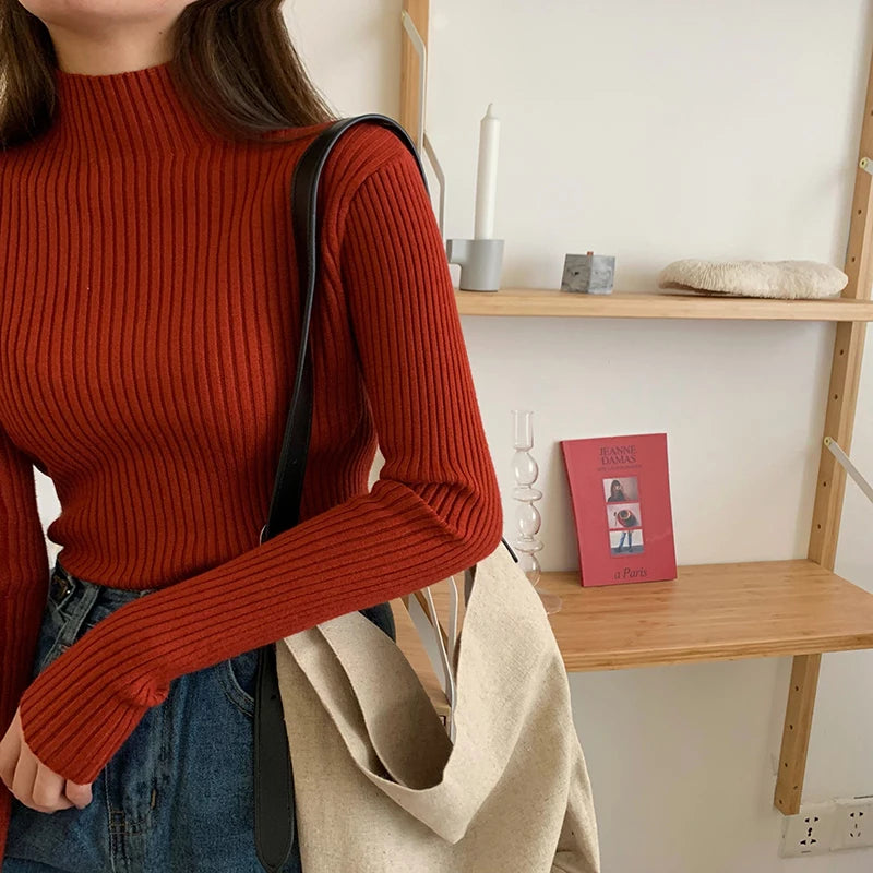 Amoura Elegance Women's 2024 Chic Autumn/Winter Turtleneck Sweater – Casual Long Sleeve Knit Jumper Top for Warmth & Comfort