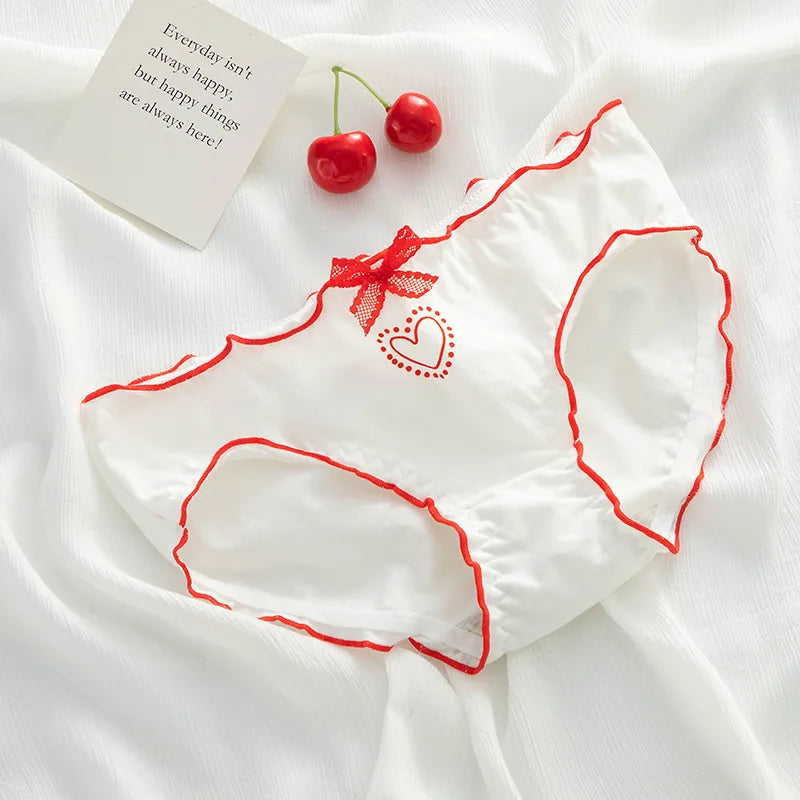 5-Piece Women's Cotton Briefs Set with Cute Big Red Bow - Soft, Breathable, and Stylish Underwear from Amoura Elegance