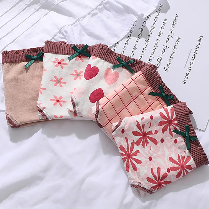 5-Piece Women's Cotton Briefs Set with Cute Big Red Bow - Soft, Breathable, and Stylish Underwear from Amoura Elegance