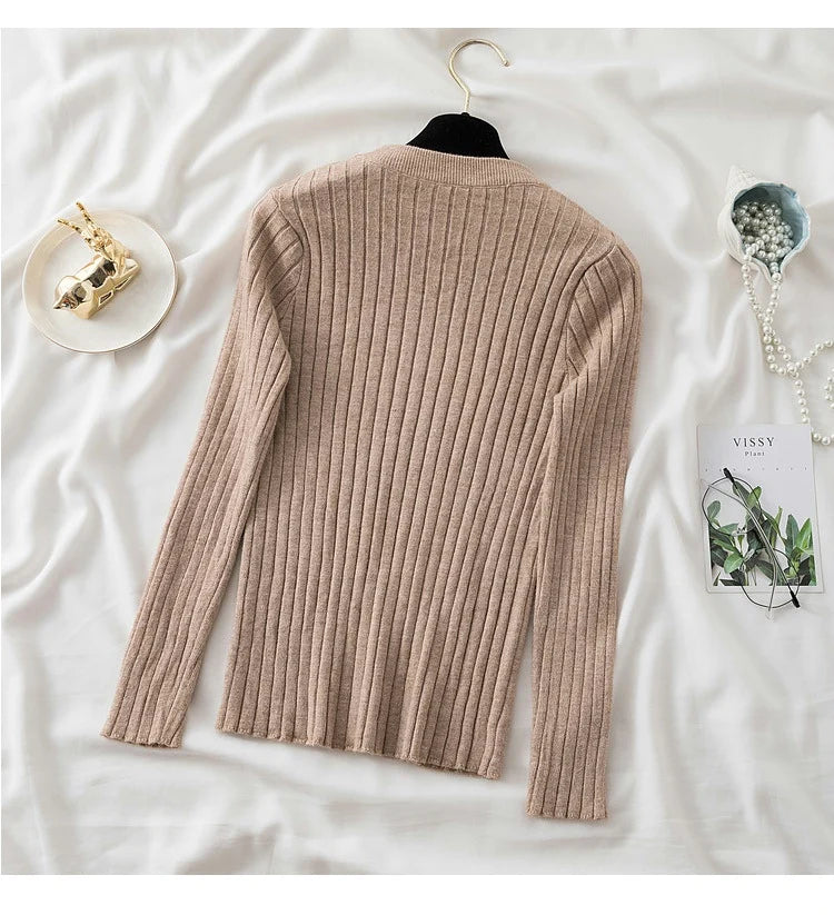 Amoura Elegance Knit Soft Jumper Top – 2024 New Autumn Winter O-Neck Slim-Fit Pullovers Sweater, Women's Long Sleeve Casual Shirt
