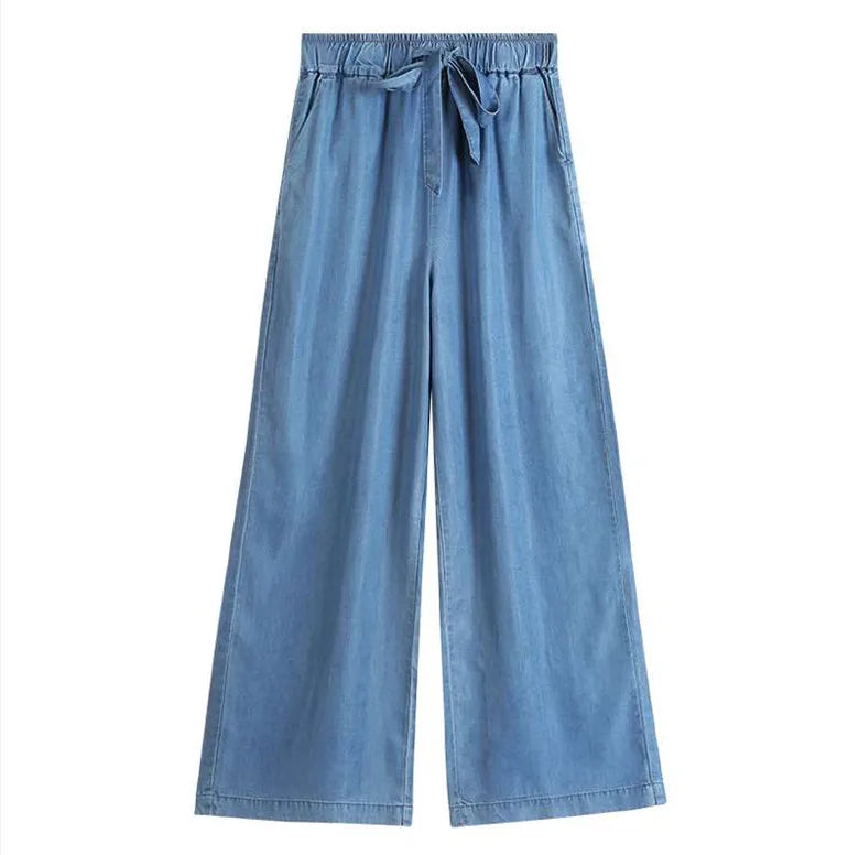 Amoura Elegance Women’s High Waist Wide-Leg Vintage Jeans – 2024 Trendy Full-Length Curved Cowboy Pants, Plus Size Denim Trousers