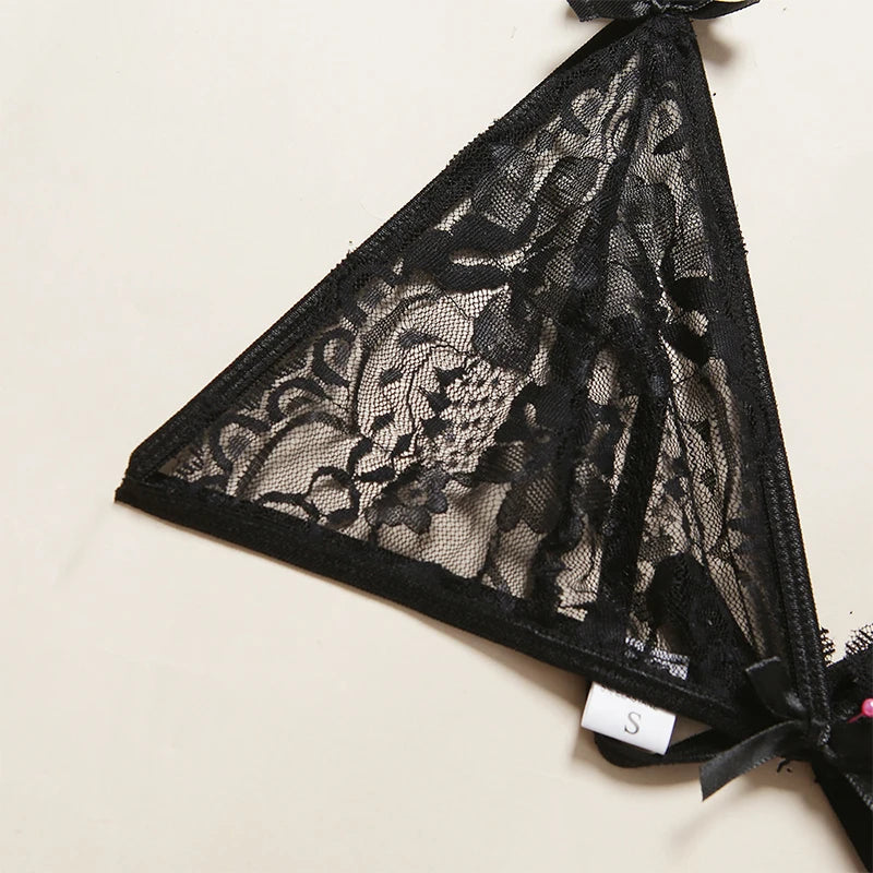 Amoura Elegance |Erotic Open Crotch Transparent Lingerie - Sexy Bow Design Plus Size Porn Outfit Dress