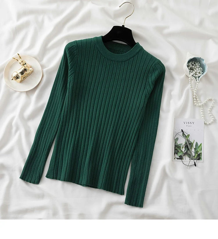 Amoura Elegance Knit Soft Jumper Top – 2024 New Autumn Winter O-Neck Slim-Fit Pullovers Sweater, Women's Long Sleeve Casual Shirt
