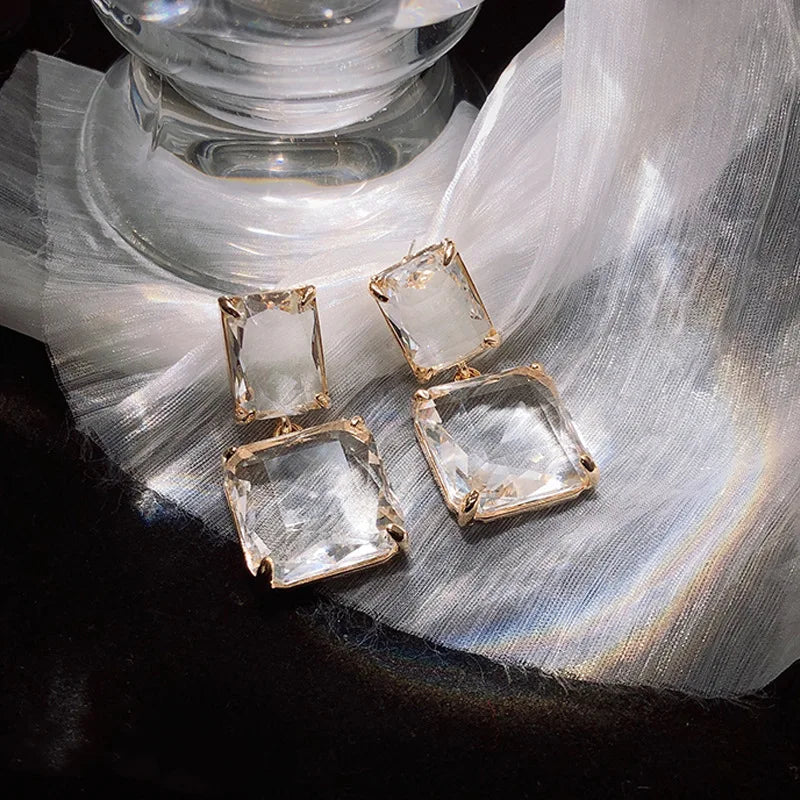 AmouraElegance YANGLIUJIA Euramerican Fashion Geometric Squares Transparent Glass Earrings | Elegant Party & Wedding Jewelry for Women