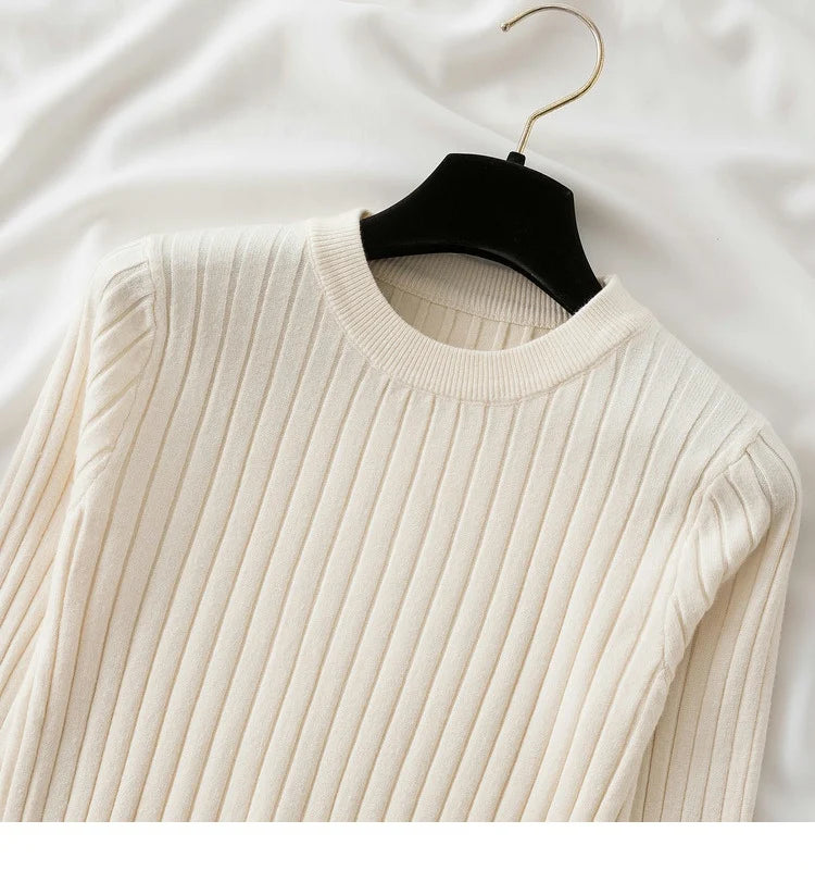 Amoura Elegance Knit Soft Jumper Top – 2024 New Autumn Winter O-Neck Slim-Fit Pullovers Sweater, Women's Long Sleeve Casual Shirt
