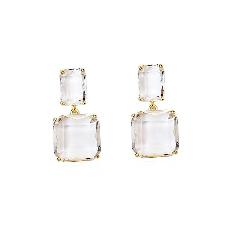 AmouraElegance YANGLIUJIA Euramerican Fashion Geometric Squares Transparent Glass Earrings | Elegant Party & Wedding Jewelry for Women
