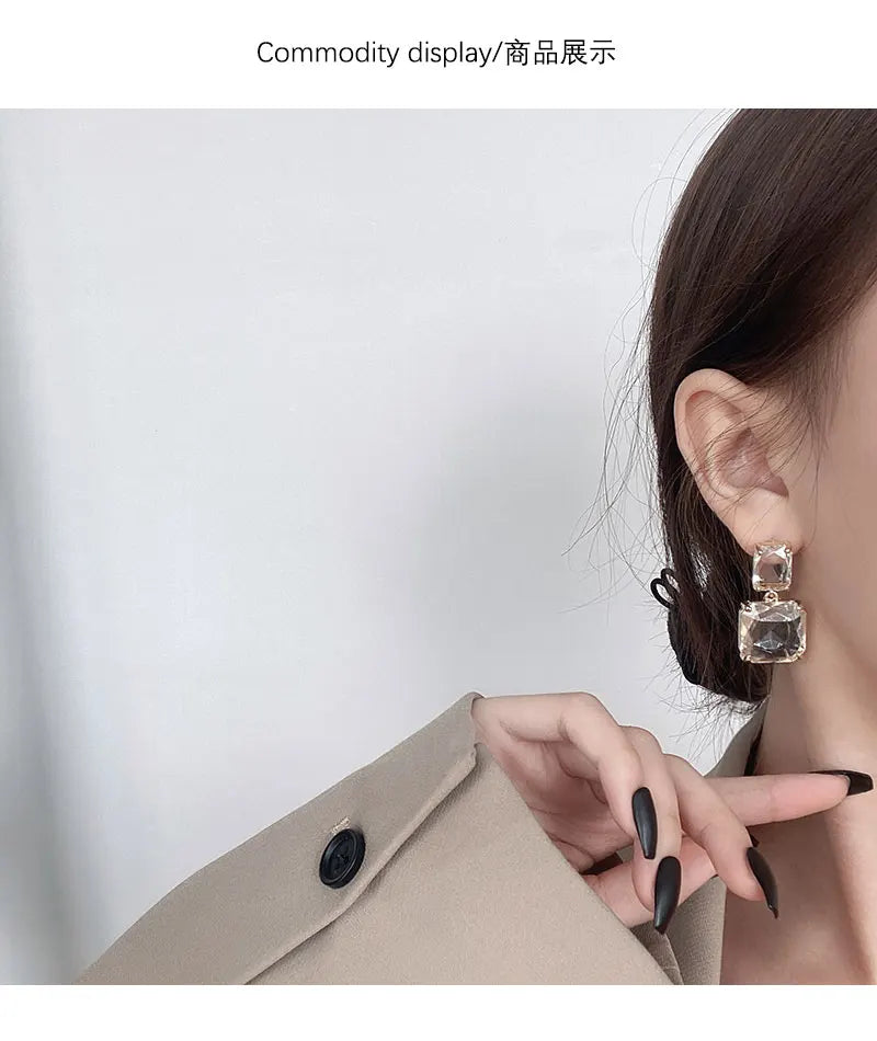 AmouraElegance YANGLIUJIA Euramerican Fashion Geometric Squares Transparent Glass Earrings | Elegant Party & Wedding Jewelry for Women