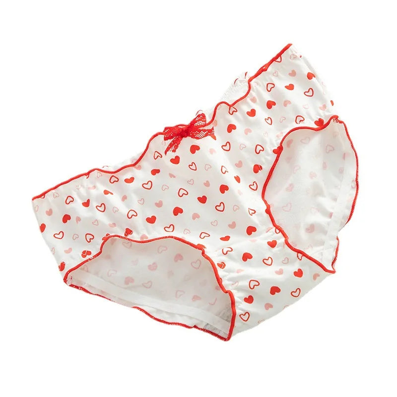 5-Piece Women's Cotton Briefs Set with Cute Big Red Bow - Soft, Breathable, and Stylish Underwear from Amoura Elegance