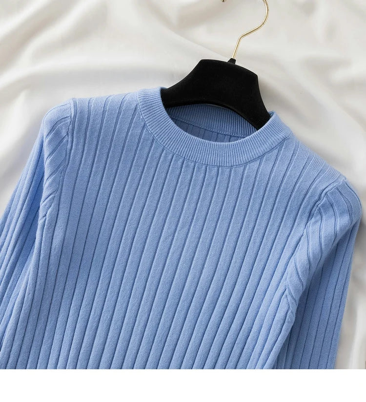 Amoura Elegance Knit Soft Jumper Top – 2024 New Autumn Winter O-Neck Slim-Fit Pullovers Sweater, Women's Long Sleeve Casual Shirt