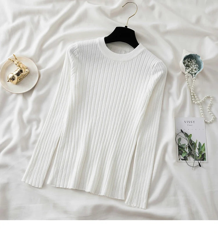 Amoura Elegance Knit Soft Jumper Top – 2024 New Autumn Winter O-Neck Slim-Fit Pullovers Sweater, Women's Long Sleeve Casual Shirt
