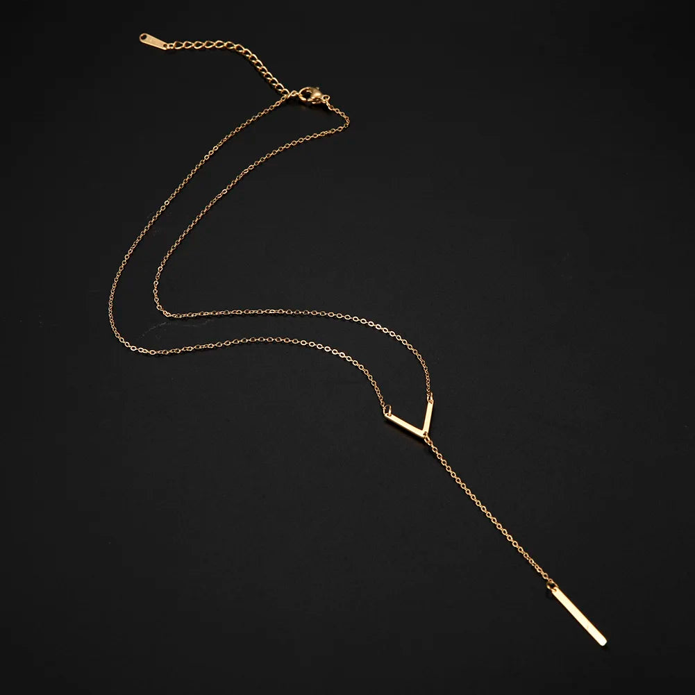 "AmouraElegance Skyrim V Shaped Necklace with Bar for Women & Girls | Stainless Steel Gold Color Chain Necklace | 2024 Party Jewelry Gift Wholesale"