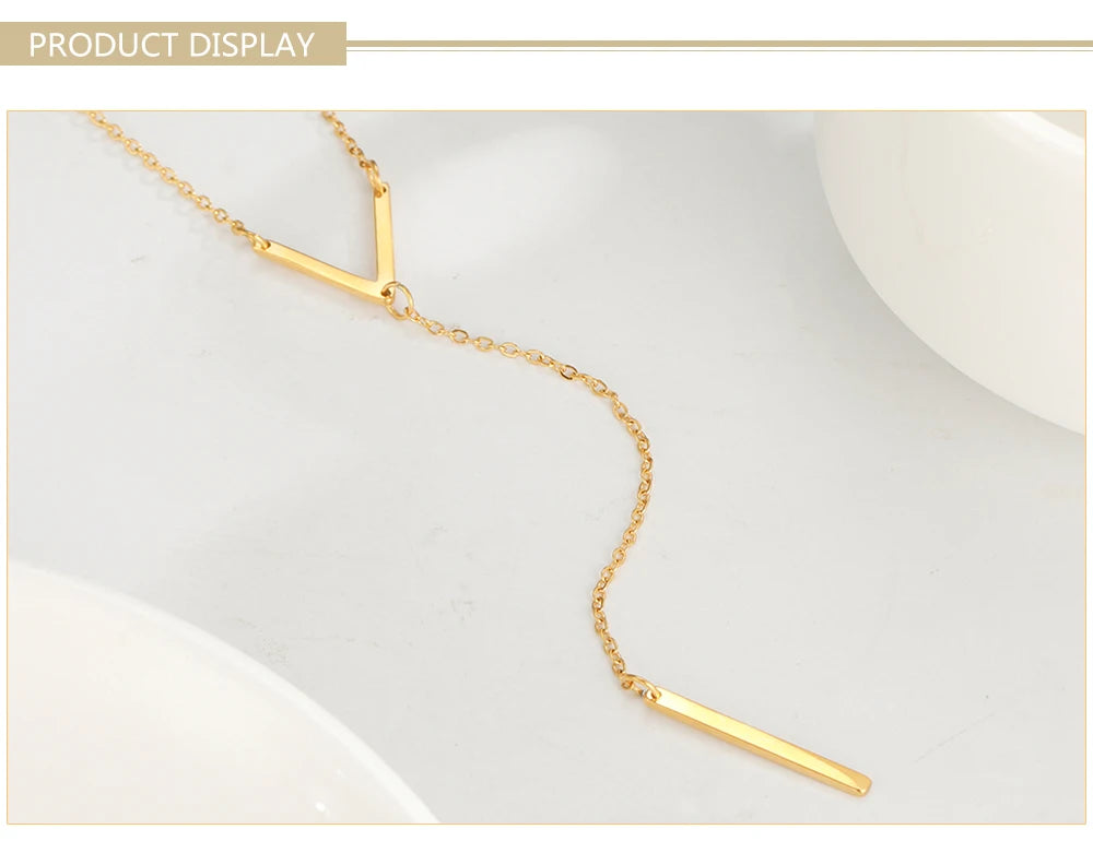 "AmouraElegance Skyrim V Shaped Necklace with Bar for Women & Girls | Stainless Steel Gold Color Chain Necklace | 2024 Party Jewelry Gift Wholesale"