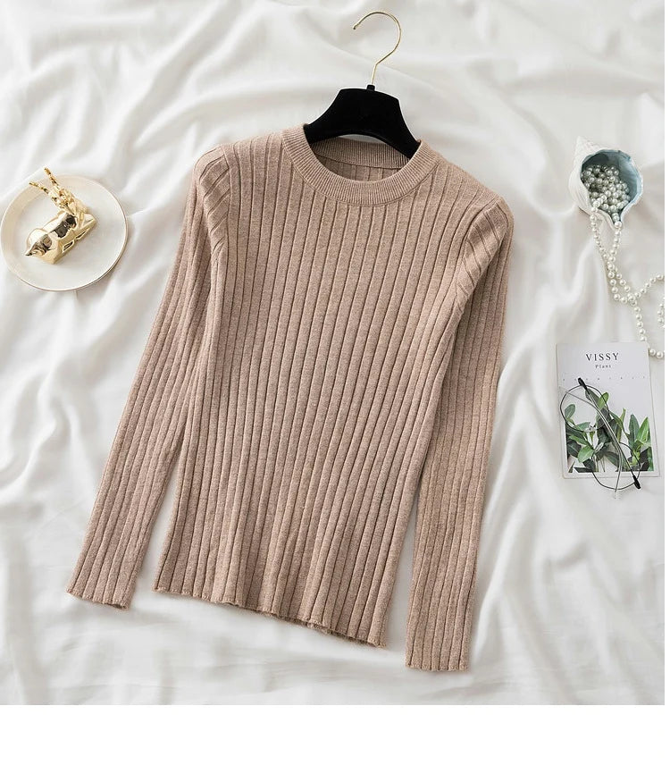 Amoura Elegance Knit Soft Jumper Top – 2024 New Autumn Winter O-Neck Slim-Fit Pullovers Sweater, Women's Long Sleeve Casual Shirt