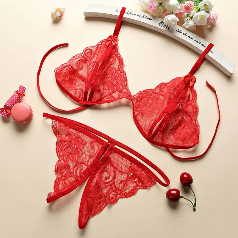 Amoura Elegance |Erotic Open Crotch Transparent Lingerie - Sexy Bow Design Plus Size Porn Outfit Dress