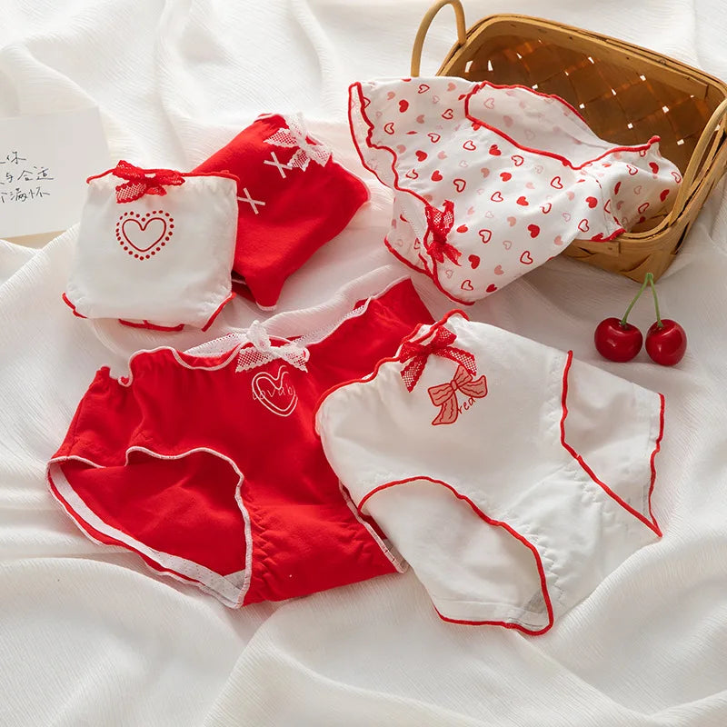 5-Piece Women's Cotton Briefs Set with Cute Big Red Bow - Soft, Breathable, and Stylish Underwear from Amoura Elegance