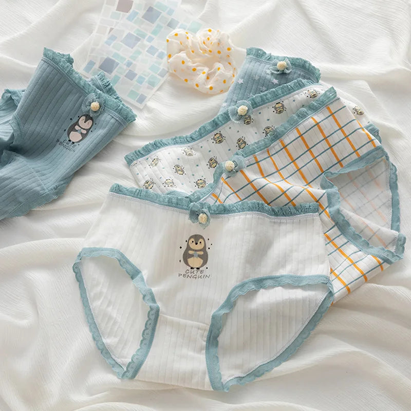 5-Piece Women's Cotton Briefs Set with Cute Big Red Bow - Soft, Breathable, and Stylish Underwear from Amoura Elegance