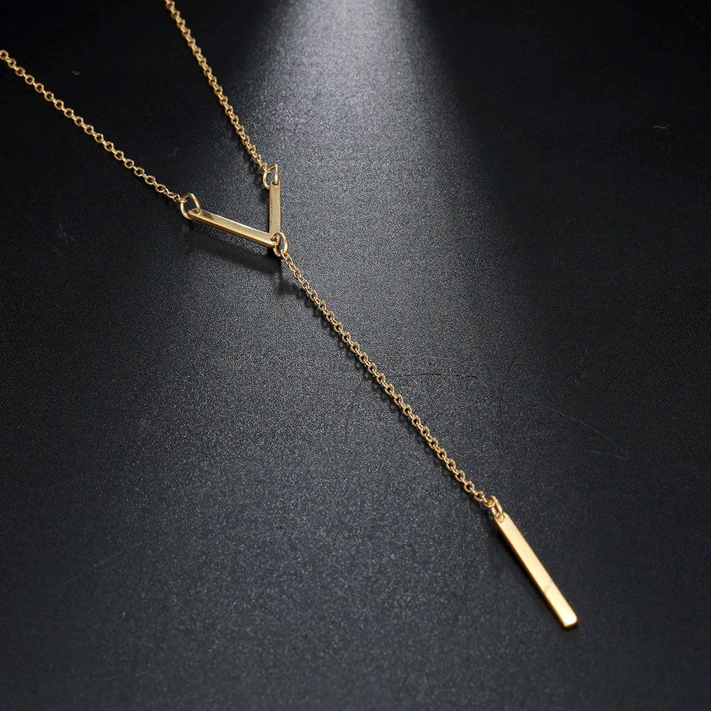 "AmouraElegance Skyrim V Shaped Necklace with Bar for Women & Girls | Stainless Steel Gold Color Chain Necklace | 2024 Party Jewelry Gift Wholesale"