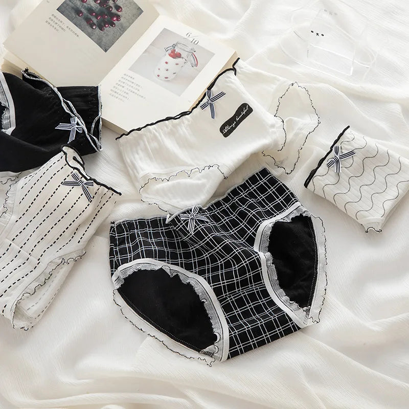 5-Piece Women's Cotton Briefs Set with Cute Big Red Bow - Soft, Breathable, and Stylish Underwear from Amoura Elegance