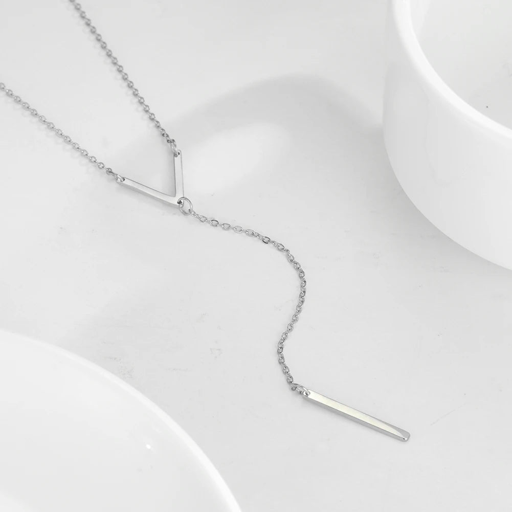 "AmouraElegance Skyrim V Shaped Necklace with Bar for Women & Girls | Stainless Steel Gold Color Chain Necklace | 2024 Party Jewelry Gift Wholesale"