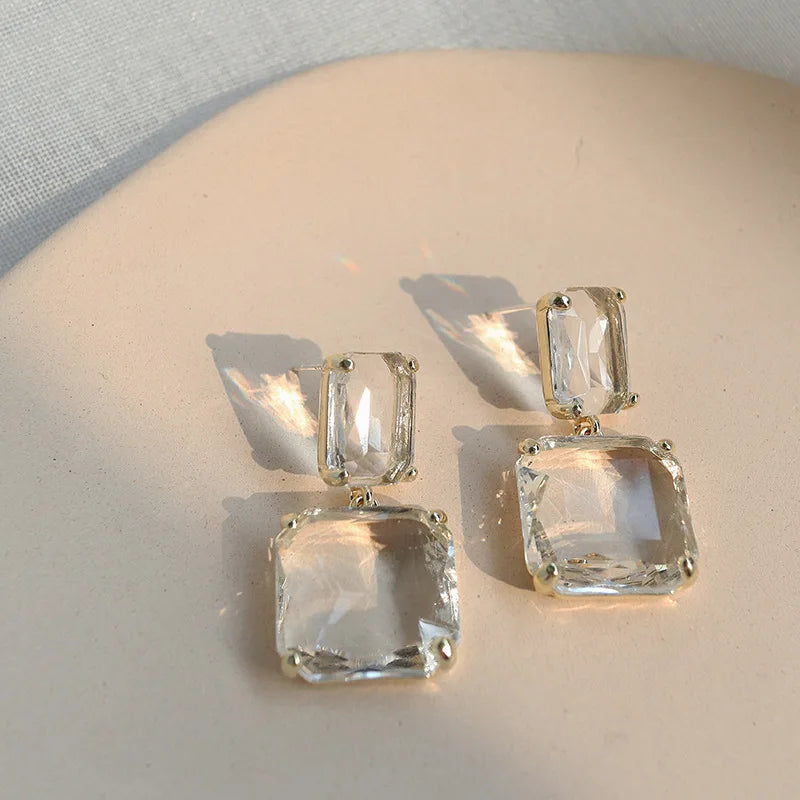 AmouraElegance YANGLIUJIA Euramerican Fashion Geometric Squares Transparent Glass Earrings | Elegant Party & Wedding Jewelry for Women